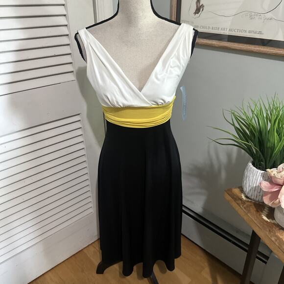 LONDON TIMES Womens Dress 4 White Black Color Block Retro Y2K Plunging V-Neck - Picture 1 of 10